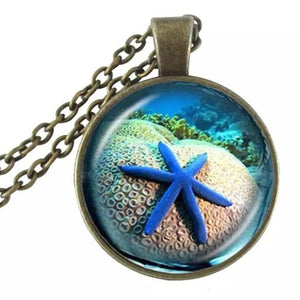 Bronze Starfish Glass Dome Pendant Chain Necklace