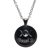 Blessed Be Triple Moon Glass Dome  Chain Necklace