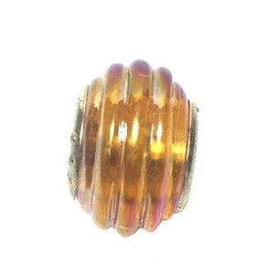 Amber Orange Ribbed Murano Glass Bead Charm (Fits Pandora)