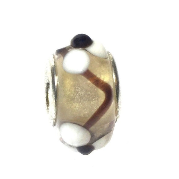 Brown Floral Murano Glass Bead Charm (Fits Pandora)