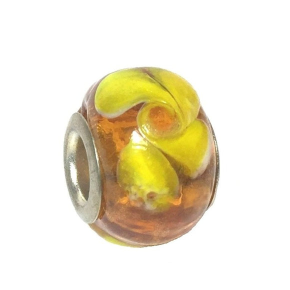 Orange & Yellow Floral Murano Glass Bead Charm (Fits Pandora)