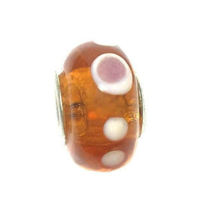 Amber Orange Spotted Murano Glass Bead Charm (Fits Pandora)