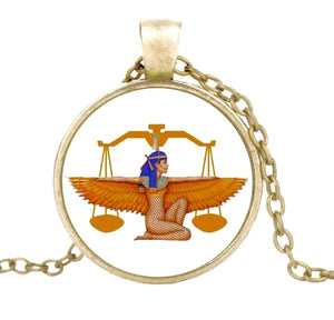 Egyptian Goddess Isis Bronze Glass Dome Necklace