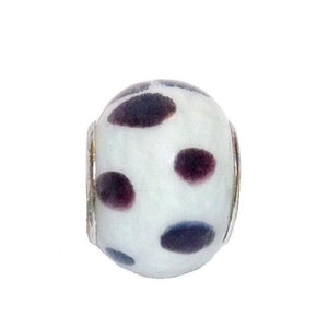 White & Brown Polka Dot Murano Glass Bead Charm (Fits Pandora)