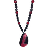 Red Black Agate Gemstone and Glass Beaded Handcrafted Men's Braided Cord Necklace