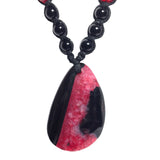 Red Black Agate Gemstone and Glass Beaded Handcrafted Men's Braided Cord Necklace