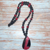 Red Black Agate Gemstone and Glass Beaded Handcrafted Men's Braided Cord Necklace