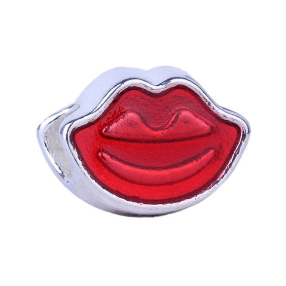 Red Lips Enamel Slider Bead For Pandora Chain Charm Bracelet