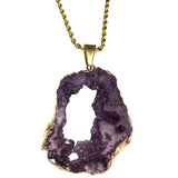 Purple Druzy Agate Gemstone Chain Necklace 18K GP Yellow Gold Plated