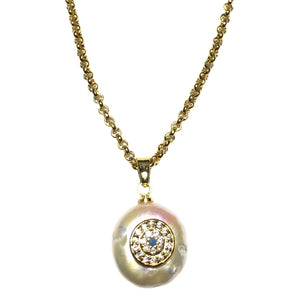 Evil Eye Mother of Pearl Necklace Yellow Gold Plated 18K GP