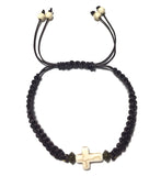 Beige Howlite Gemstone Cross Braided Dark Brown Adjustable Cord Bracelet