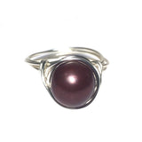 Natural Freshwater Pearl Dark Burgundy Red Silver Wire Wrapped Handcrafted Ring