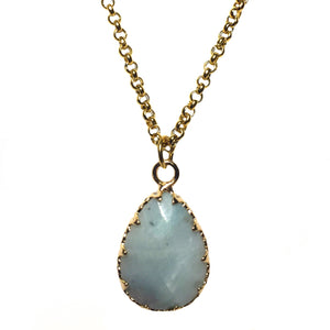 Amazonite natural gemstone teardrop pendant 18K GP Yellow Gold Plated Chain Necklace