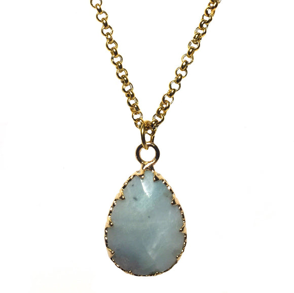 Amazonite natural gemstone teardrop pendant 18K GP Yellow Gold Plated Chain Necklace