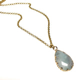 Amazonite natural gemstone teardrop pendant 18K GP Yellow Gold Plated Chain Necklace