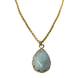 Amazonite natural gemstone teardrop pendant 18K GP Yellow Gold Plated Chain Necklace