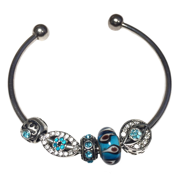 Evil Eye Blue Pandora-style European Charm Bracelet with Beads