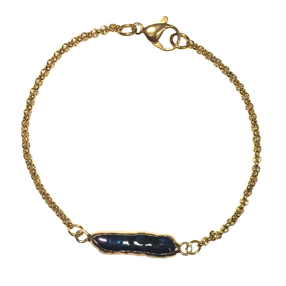 Dark Blue Natural Mother of Pearl 18K GP Yellow Gold Plated Chain Bracelet