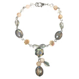 Peach Olive Glass Crystal Beaded Handcrafted Handmade Bracelet