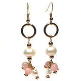 Sunstone Hematite Gemstone Freshwater Pearl Rose Gold Beaded Handcrafted Earrings