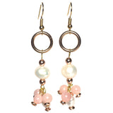 Sunstone Hematite Gemstone Freshwater Pearl Rose Gold Beaded Handcrafted Earrings