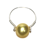 Yellow Natural Freshwater Pearl Wire Wrapped Silver Handcrafted Ring