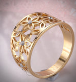 Floral Outline Ring Crystal Rhinestone 18K GP Yellow Gold Plated