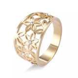 Floral Outline Ring Crystal Rhinestone 18K GP Yellow Gold Plated