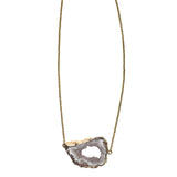 Druzy Agate Quartz Crystal Natural Semi Precious Gemstone 18K GP Yellow Gold Plated Chain Necklace