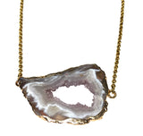 Druzy Agate Quartz Crystal Natural Semi Precious Gemstone 18K GP Yellow Gold Plated Chain Necklace