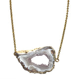 Druzy Agate Quartz Crystal Natural Semi Precious Gemstone 18K GP Yellow Gold Plated Chain Necklace