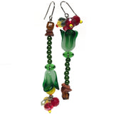 Red Green Yellow Floral Beaded Handcrafted OOAK Earrings