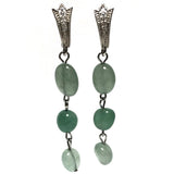 Green Aventurine Natural Semi Precious Gemstone Rhinestone Earrings