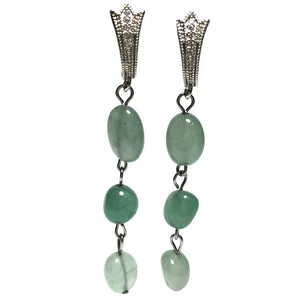 Green Aventurine Natural Semi Precious Gemstone Rhinestone Earrings