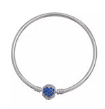 Blue Heart Rhinestone European Silver Bangle Bracelet Like Pandora