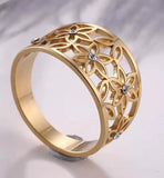 Floral Outline Ring Crystal Rhinestone 18K GP Yellow Gold Plated