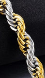 4mm Thick Dual Tone Rope Chain Necklace Yellow White Gold Plated 18K GP