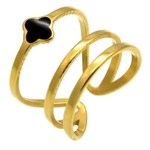 Black Clover Ring Yellow Gold Plated 18K GP