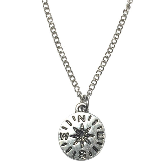 Compass Pendant Chain Necklace Silver