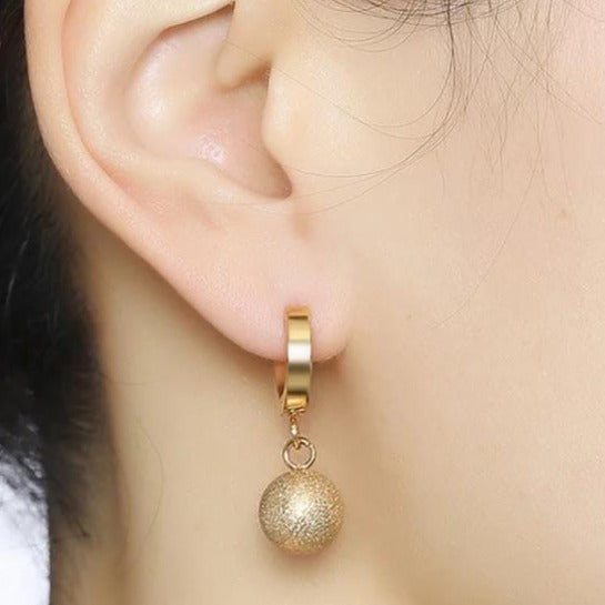 Luxury Textured Drop Ball Clip Earrings Yellow Gold Plated 18K GP