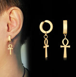 Egyptian Ankh Ear Clips 18K GP Yellow Gold Plated