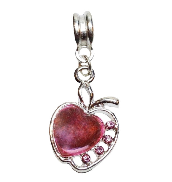 Pink Heart Apple Charm (Fits Pandora)