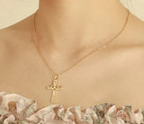 Celtic Cross Knot Heart Chain Necklace Yellow Gold Plated