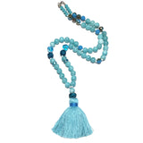 Teal Blue Gemstone Beaded Tassel Handcrafted OOAK Necklace