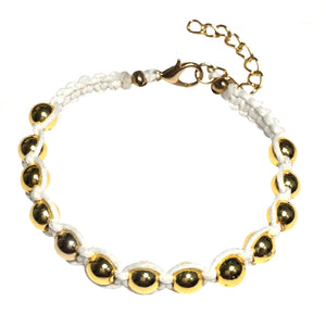 Gold Hematite Beaded Handcrafted White Cord Bracelet