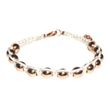 Rose Gold Hematite Gemstone Beaded Braided White Cord Handmade Bracelet