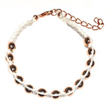 Rose Gold Hematite Gemstone Beaded Braided White Cord Handmade Bracelet