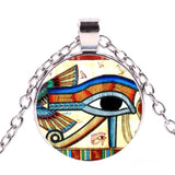 Egyptian Eye of Ra Glass Dome Pendant Chain Necklace