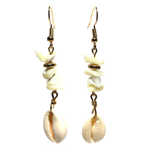 Natural Seashell Yellow Gold Hematite Handmade Beaded Earrings