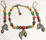 Autumn Bronze Acorn Leaf Handcrafted Beaded Bracelet & Earring Set